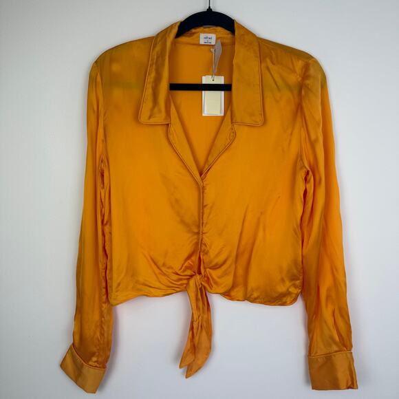 NWT Aritzia Womens Long Sleeve Button-Up Tie-Front Tuscan Sun Orange Top Small - Picture 2 of 14